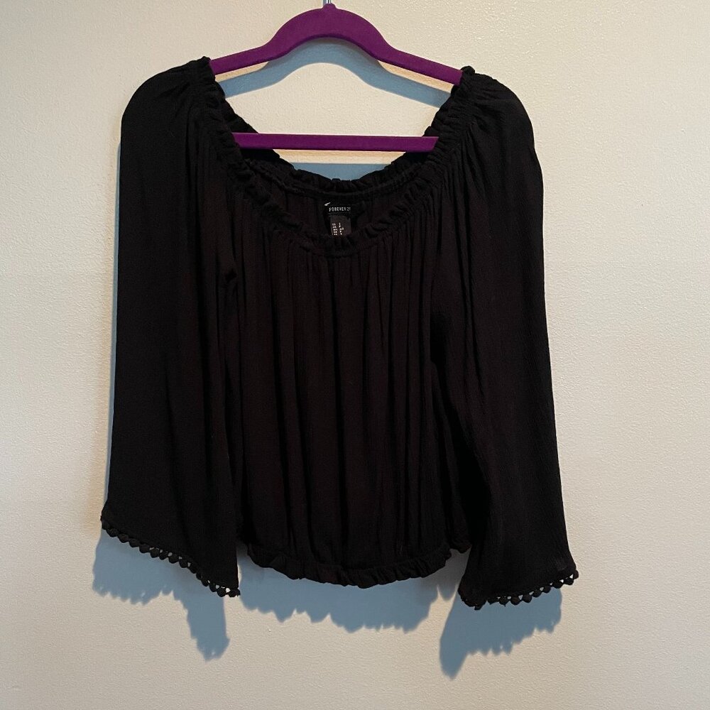 Forever 21 Black Elastic Waste Top Sz Small